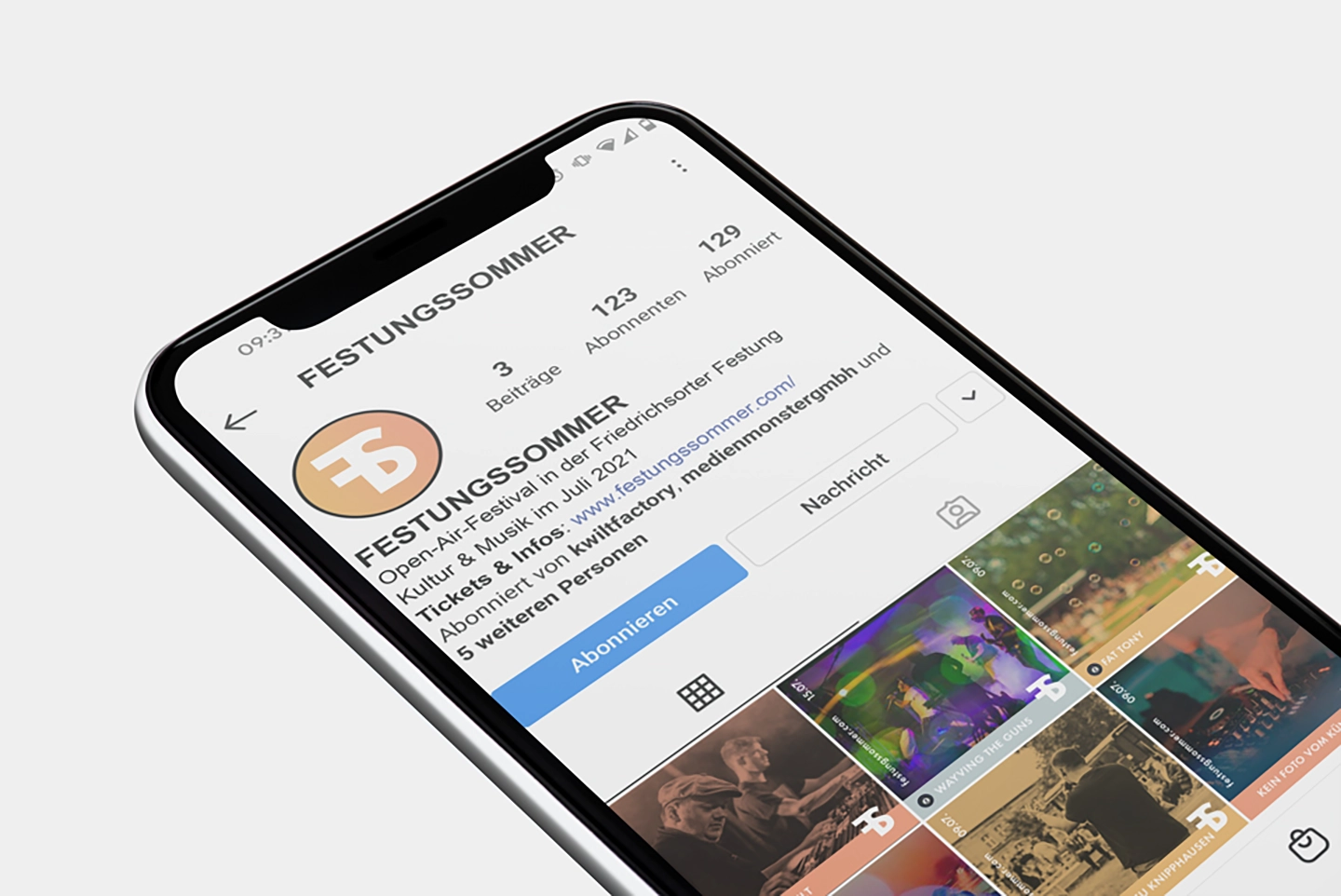 Smartphone-Ansicht des Instagram-Profils für das Festungssommer Event.