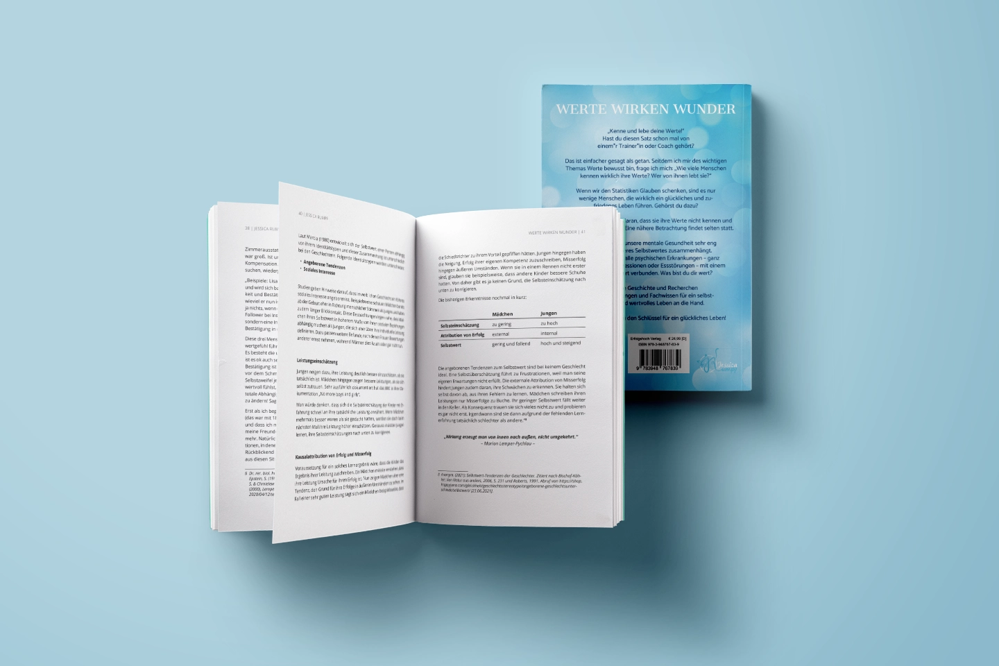 Das aufgeschlagene Buch mit Blick auf die Doppelseite zeigt die professionelle Buchgestaltung und den Buchumschlag.